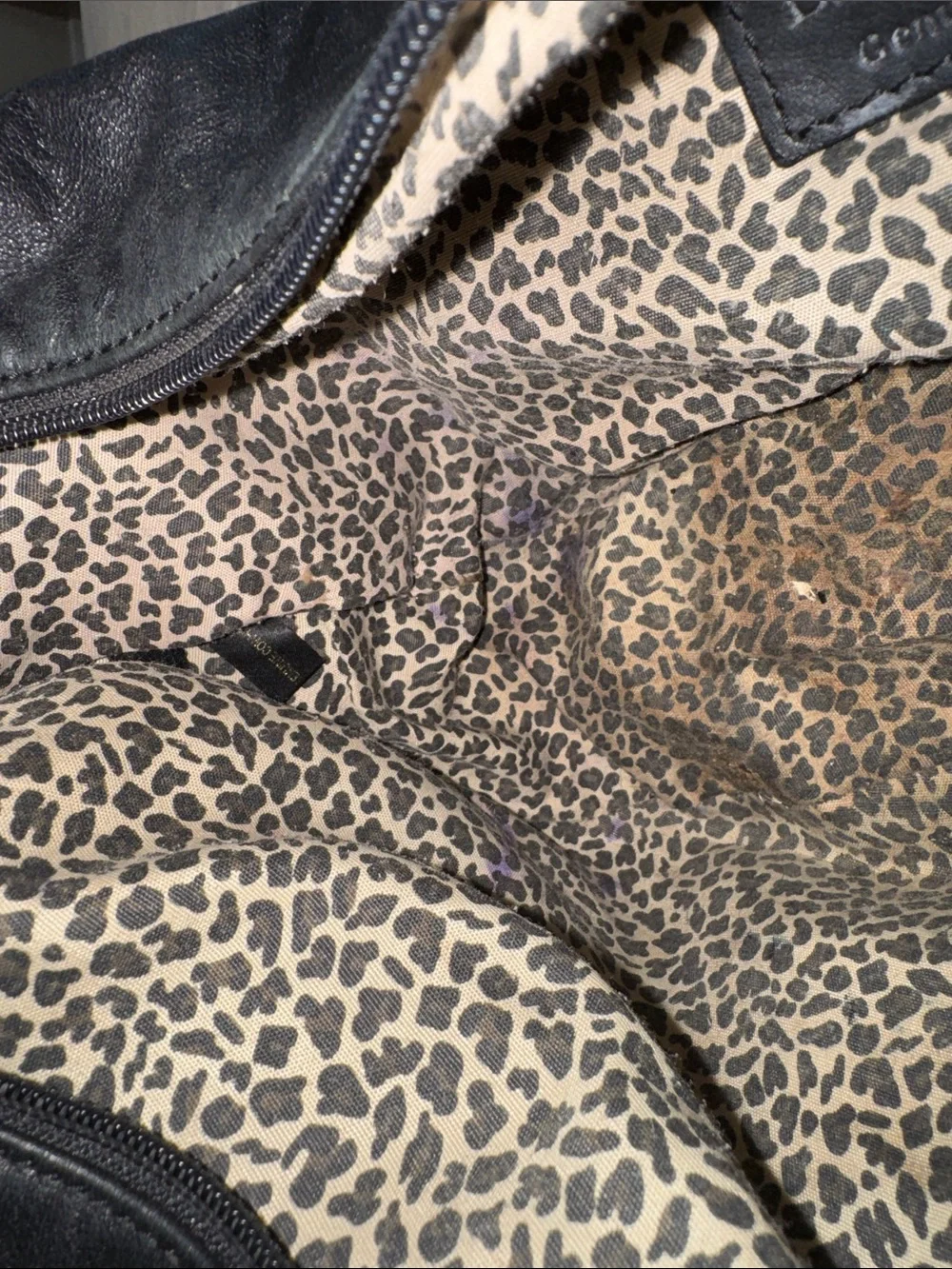 Vintage Etienne Aigner Genuine Leather Black Hobo Bag Bow Handle Leopard Lining